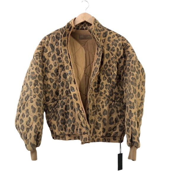 Blank NYC Tan Brown Black Spotted Leopard Quilted Button Up Bomber Jacket S - Picture 4 of 9